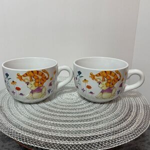Disney Winnie the Pooh Among the Flowers Soup Mugs with handle set of 2 NWT